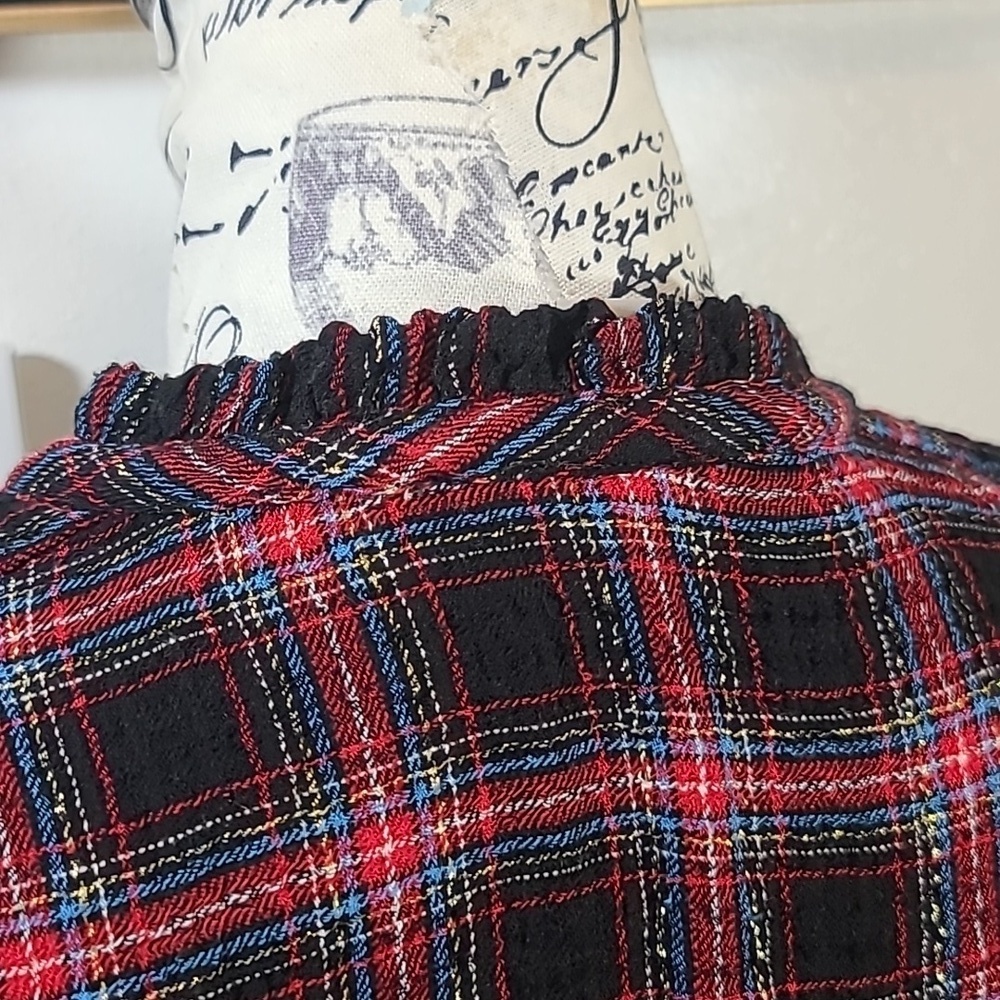 LOFT plaid metalic gold strip prairie dress - Picture 9 of 11